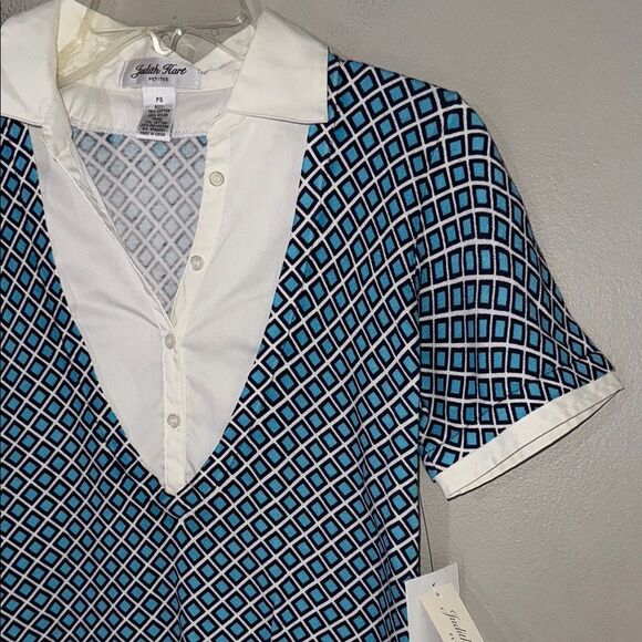 Judith Hart Blue and White Geometric Casual Shirt PS - Picture 4 of 13